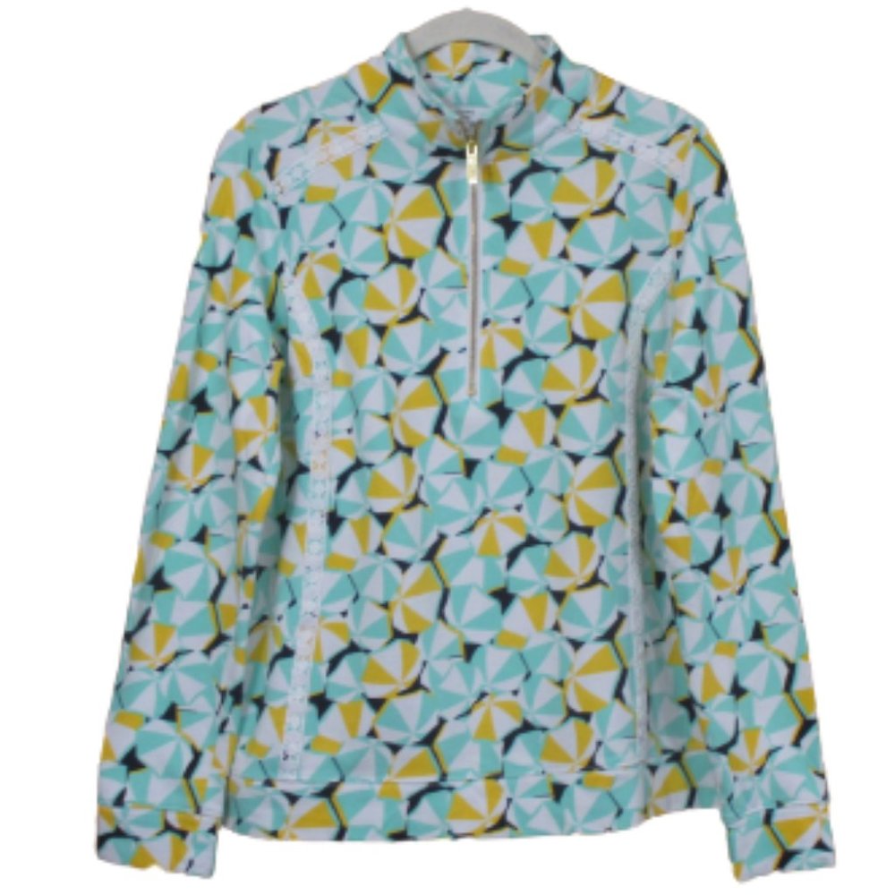Crown & Ivy Print Lightweight French Terry Pullover With Lace Trim Size M